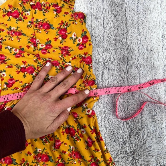 Floral Print Stretch A-Line Dress Puff Sleeve Yellow Size XXL - Picture 6 of 7